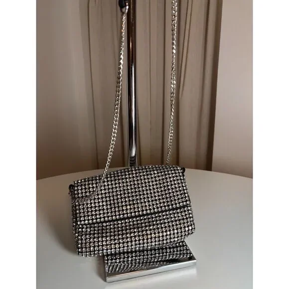 Sondra Roberts "Scarlet Grace" black evening rhinestone clutch/ shoulder bag. - Picture 3 of 7